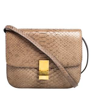 Pre Owned Celine Grey Python Medium Classic Box Shoulder Bag