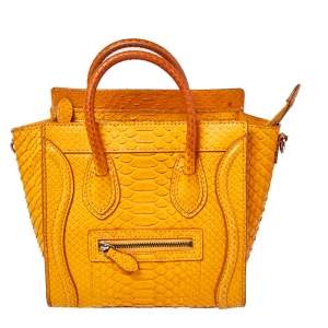 Pre Owned Celine Mustard Python Nano Luggage Tote