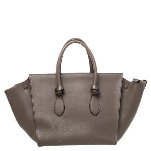 Pre Owned Celine Dark Grey Leather Small Tie Tote