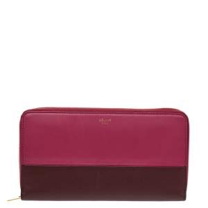 Pre Owned Celine Pink/Purple Leather Solo Zip Around Wallet