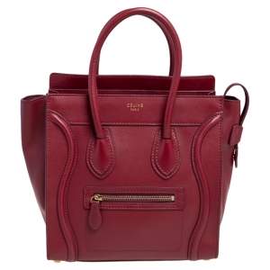 Pre Owned Celine Red Leather Micro Luggage Tote