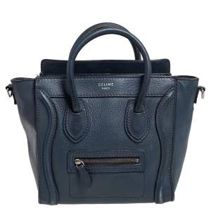 Pre Owned Céline Navy Blue Leather Nano Luggage Tote