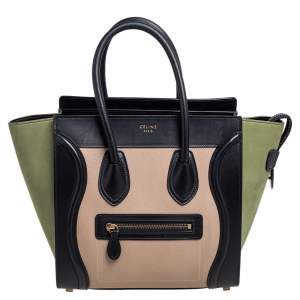 Pre Owned Celine Tri Color Nubuck and Leather Micro Luggage Tote