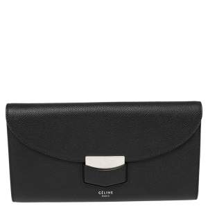 Pre Owned Celine Black Leather Large Trotteur Multifunction Flap Wallet