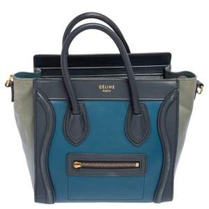Pre Owned Celine Tri Color Leather Nano Luggage Tote