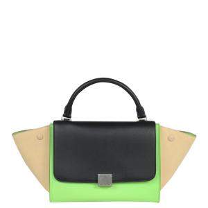 Celine Green/Beige Leather Trapeze Satchel Bag