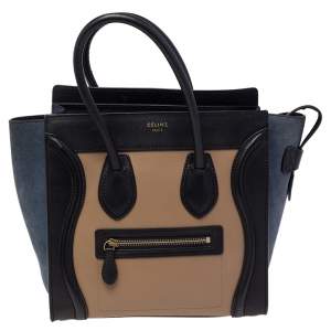 Pre Owned Celine Tri Color Leather and Suede Micro Luggage Tote