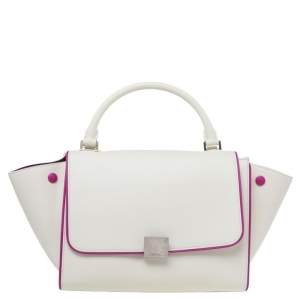 Pre Owned Celine Off White/Fuchsia Leather Small Trapeze Bag