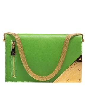 Pre Owned Celine Green Leather Flap Clutch