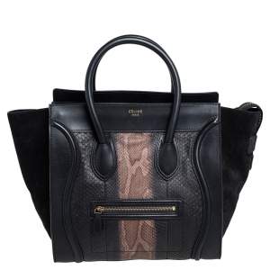 Pre Owned Celine Tri Color Python, Suede and Leather Mini Luggage Tote