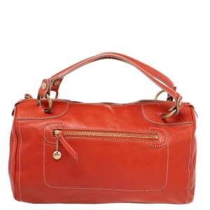 Pre Owned Celine Orange Leather Front Zip Satchel