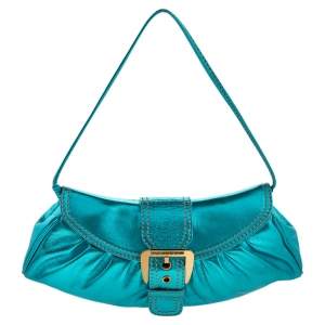 Pre Owned Celine Metallic Blue Leather Baguette Bag