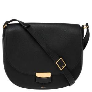 Pre Owned Celine Black Leather Medium Trotteur Shoulder Bag