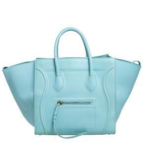 Pre Owned Celine Blue Leather Medium Phantom Luggage Tote