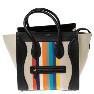 Pre Owned Celine Multicolor Stripe Canvas and Leather Mini Luggage Tote