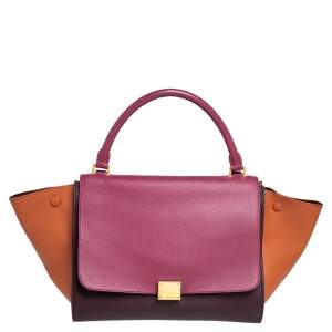 Pre Owned Celine Tri Color Leather Medium Trapeze Top Handle Bag