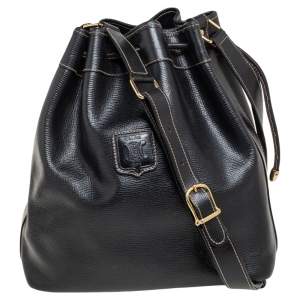 Pre Owned Celine Black Leather Drawstring Bucket Bag