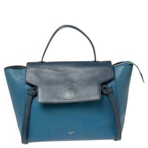 Pre Owned Celine Two Tone Blue Leather Mini Belt Top Handle Bag
