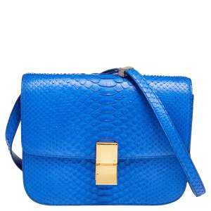 Pre Owned Celine Blue Python Medium Classic Box Shoulder Bag