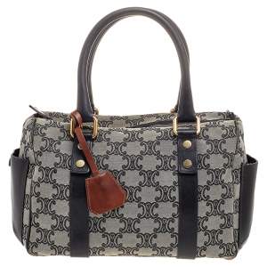 Pre Owned Céline Grey Macadam Canvas and Leather Boston Bag         