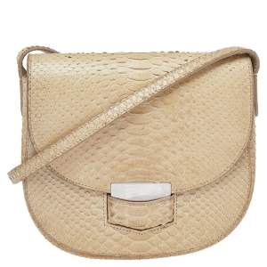 Pre Owned Celine Beige Python Leather Small Classic Box Shoulder Bag