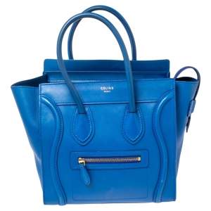 Pre Owned Celine Blue Leather Micro Luggage Tote