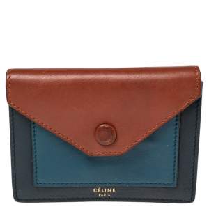 Pre Owned Celine Tricolor Leather Flap  Multifunction Compact Wallet