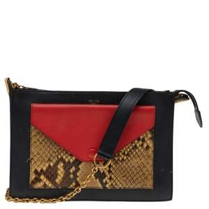 Pre Owned Celine Black/Red Python Leather Pocket Envelope Shoulder Bag