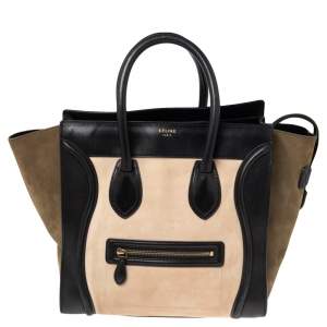 Pre Owned Celine Tri Color Leather and Nubuck Mini Luggage Tote