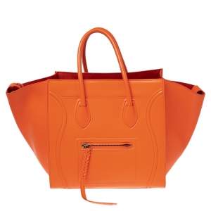 Pre Owned Celine Orange Leather Medium Phantom Luggage Tote
