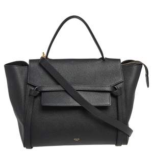 Pre Owned Celine Black Leather Mini Belt Top Handle Bag