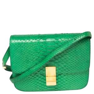 Celine Green Python Medium Classic Box Shoulder Bag