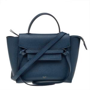 Pre Owned Celine Blue Leather Micro Belt Top Handle Bag