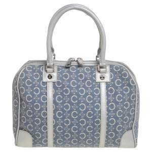 Pre Owned Celine Silver/Blue Macadam Fabric and Leather Satchel