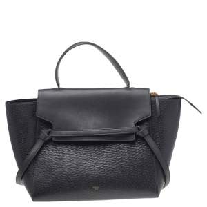 Pre Owned Celine Black Leather Mini Belt Top Handle Bag