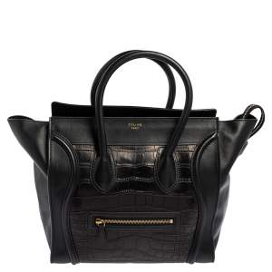 Pre Owned Celine Black Leather and Alligator Mini Luggage Tote
