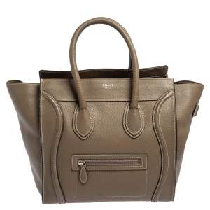 Pre Owned Celine Khaki Green Leather Mini Luggage Tote