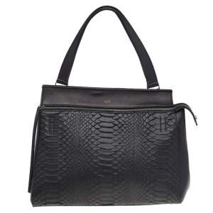 Celine Black Python And Leather Medium Edge Top Handle Bag