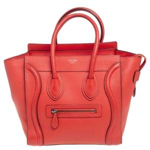 Pre Owned Celine Orange Leather Micro Luggage Tote