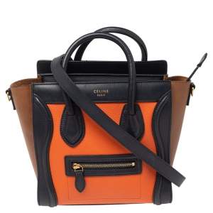 Pre Owned Celine Tri Color Leather Nano Luggage Tote