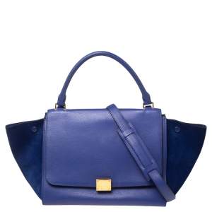 مملوكة مسبقًا Celine Blue Leather and Suede Medium Trapeze Bag