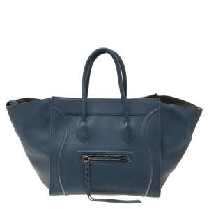 Pre Owned  Celine Blue Leather Medium Phantom Luggage Tote