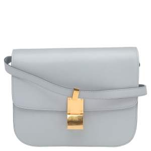 Pre Owned Celine Grey Leather Medium Classic Box Shoulder Bag