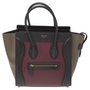 Pre Owned Celine Tri Color Leather Micro Luggage Tote