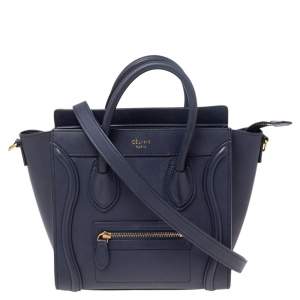 Pre Owned Céline Navy Blue Leather Nano Luggage Tote