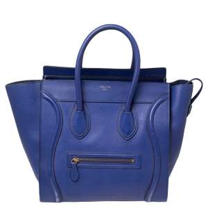 Pre Owned Celine Blue Leather Mini Luggage Tote