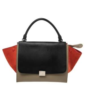 Pre Owned Celine Tricolor Leather and Suede Medium Trapeze Bag