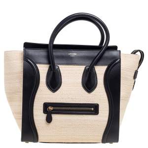 Pre Owned Celine Cream-Black Canvas And Leather Mini Luggage Tote