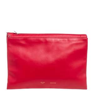 Celine Red Leather Roll Clutch