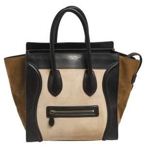 Pre Owned Celine Tri Color Leather and Nubuck Leather Mini Luggage Tote
